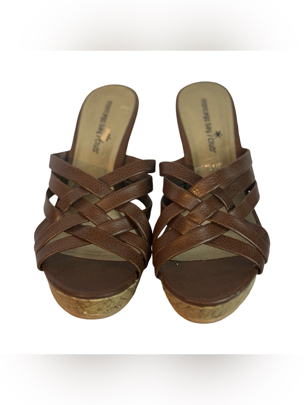 Montego Bay Club Brown Strappy Cork  Wedge Slip On Sandals Women's Size 7